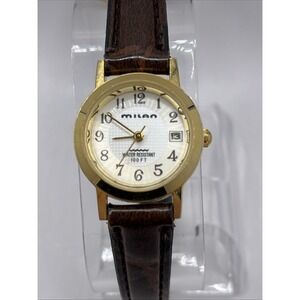 Milan Women's Quartz Watch Gold 24mm Case‎ Brown Leather Band- New Battery